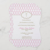 洗礼の招待状に洗礼を施すピンクおよび金ゴールド 招待状 (正面/裏面)