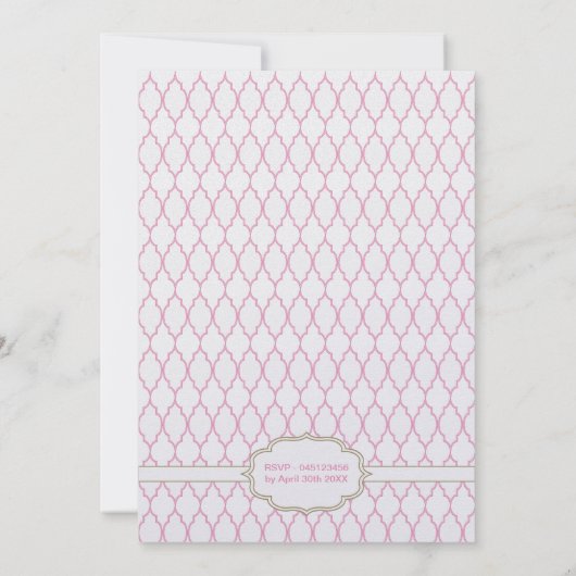 洗礼の招待状に洗礼を施すピンクおよび金ゴールド 招待状 (裏面)