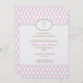 洗礼の招待状に洗礼を施すピンクおよび金ゴールド 招待状 (正面/裏面)