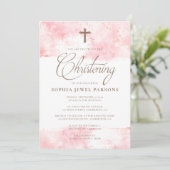 洗礼の招待状|のピンクのしぶき及び金ゴールドのグリッター 招待状 (スタンド正面)