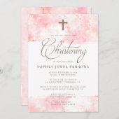 洗礼の招待状|のピンクのしぶき及び金ゴールドのグリッター 招待状 (正面/裏面)