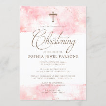 洗礼の招待状|のピンクのしぶき及び金ゴールドのグリッター