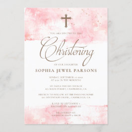 洗礼の招待状|のピンクのしぶき及び金ゴールドのグリッター 招待状