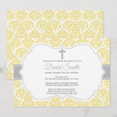 洗礼の招待状（黄色と灰色のダマスク柄） 招待状 (正面/裏面)