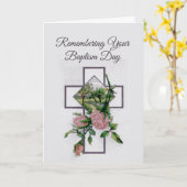 洗礼の日を思い出す、クロスとバラ カード (黄色い花)