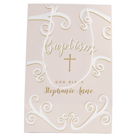 洗礼の渦巻くピンクと金ゴールド ミディアムペーパーバッグ (裏面)