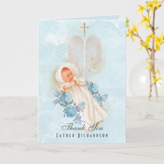 洗礼の男の子の《キリスト教》洗礼式や命名式は司祭のために感謝していしています カード (黄色い花)