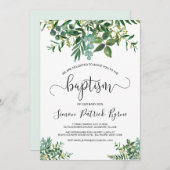 洗礼の発表の緑男女兼用色 招待状 (正面/裏面)