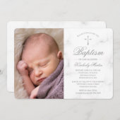 洗礼の白人の大理石の銀製の十字の写真の女の子 招待状 (正面/裏面)