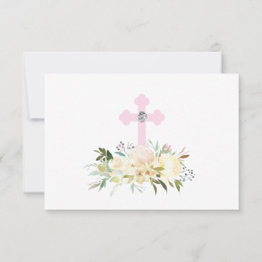 洗礼の聖餐の確認の女の子の花柄の写真 サンキューカード (裏面)