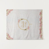 洗礼の背景 ゴールド ピンクの蘭 大理石 幾何学的 タペストリー (正面(横))