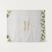 洗礼の背景 大理石 ゴールドの十字架 コーラルリリー タペストリー (正面(横))