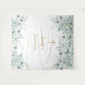 洗礼の背景 女の子 - 緑のユーカリとゴールド タペストリー (正面(横))