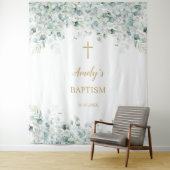 洗礼の背景 女の子 - 緑のユーカリとゴールド タペストリー (インサイチュ)