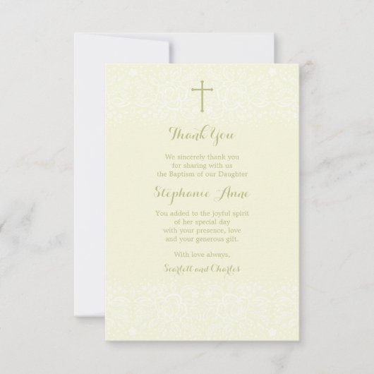 洗礼の賢明で敏感な花のレース サンキューカード (正面)