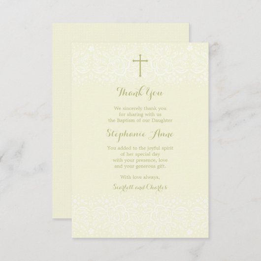 洗礼の賢明で敏感な花のレース サンキューカード (正面/裏面)
