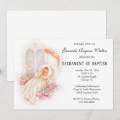 洗礼の赤ちゃん女の子ピンクの花の招待状 招待状 (正面/裏面)