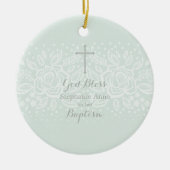 洗礼の青いオパールの敏感な花のレース セラミックオーナメント (正面)