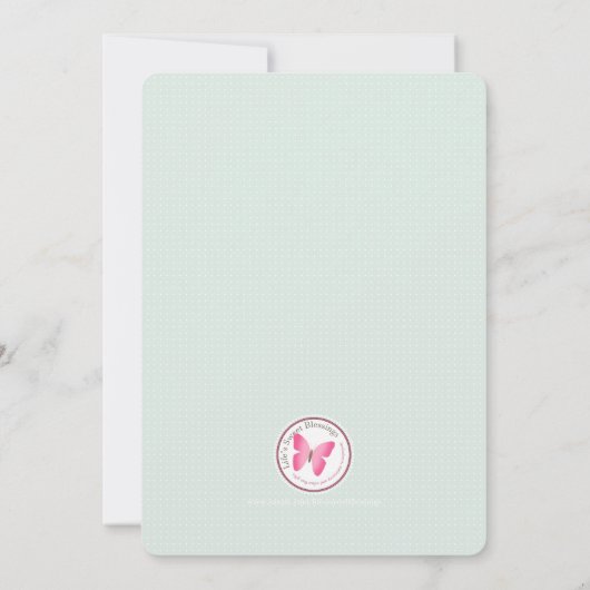 洗礼の青いオパールの敏感な花のレース 招待状 (裏面)