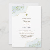 洗礼の青い水彩デザイン 招待状 (正面)