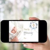 洗礼の青い花の写真感謝カード 招待状