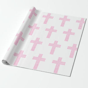 洗礼の《キリスト教》洗礼式や命名式の十字の確認のピンク ラッピングペーパー