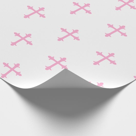 洗礼の《キリスト教》洗礼式や命名式の十字の確認の女の子のピンク ラッピングペーパー (角)
