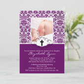 洗礼の《キリスト教》洗礼式や命名式の招待状の写真の紫色Damas 招待状 (スタンド正面)