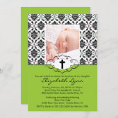 洗礼の《キリスト教》洗礼式や命名式の招待状の写真の黒のダマスク織 招待状 (正面/裏面)