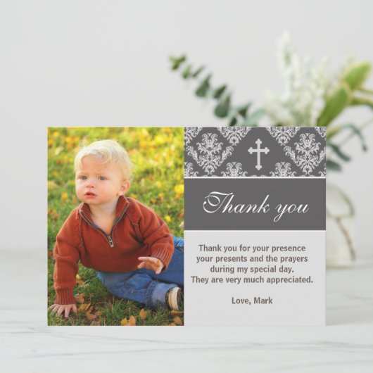 洗礼は灰色の写真カードに洗礼を施すノート感謝していしています サンキューカード (スタンド正面)