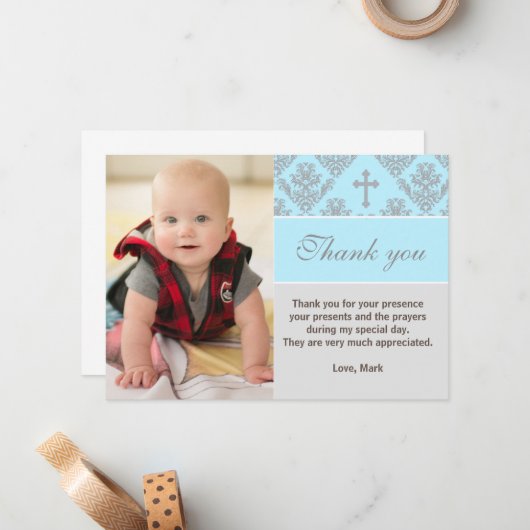 洗礼は青い写真カードに洗礼を施すノート感謝していしています ノートカード (正面/裏面インサイチュ)