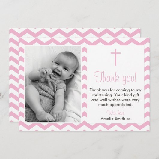 洗礼を施している女の子か洗礼のサンキューカード サンキューカード (正面/裏面)