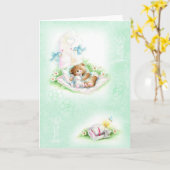 洗礼を施している洗礼のためのかわいいテディー・ベア カード (黄色い花)