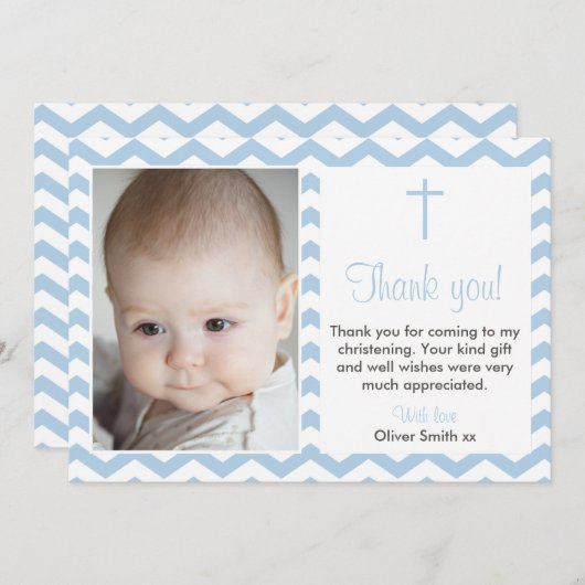 洗礼を施している男の子か洗礼のサンキューカード サンキューカード (正面/裏面)