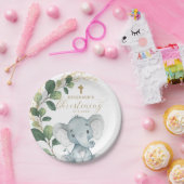 洗礼を施すかわいい象の緑の草木の陸軍少佐の階級章 ペーパープレート (パーティー)