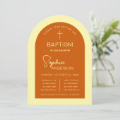 洗礼アーチ バーンオレンジ イエロー モダンスクリプト 招待状 (スタンド正面)