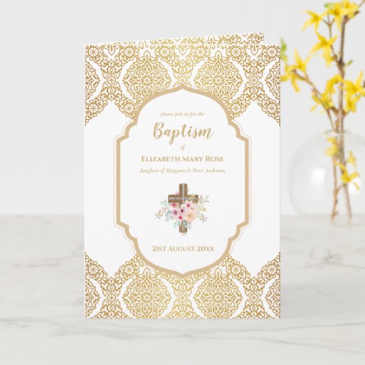 洗礼エレガント《キリスト教》洗礼式や命名式招待状及びプログラム カード (黄色い花)