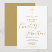 洗礼エレガント《キリスト教》洗礼式や命名式金ゴールド署名 セーブザデート (正面/裏面)