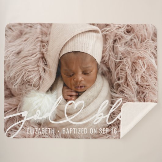 洗礼シンプルエレガントモダンハートベビー写真 シェルパブランケット (正面(横))