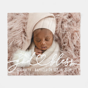 洗礼シンプルエレガントモダンハートベビー写真 フリースブランケット