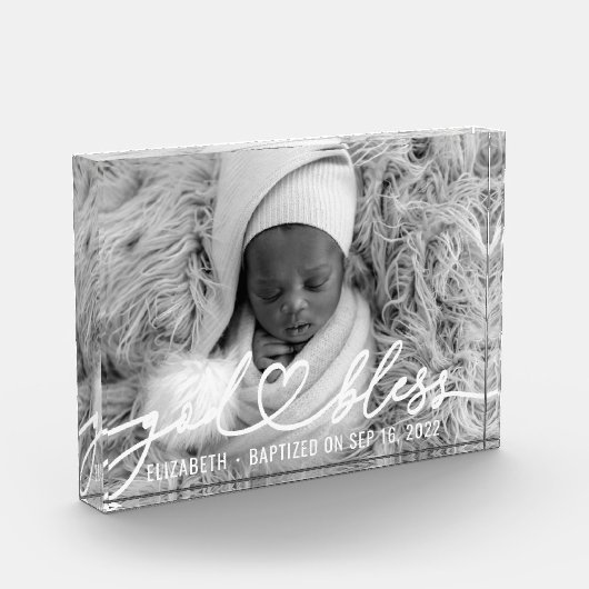 洗礼シンプルエレガントモダンハートベビー フォトブロック (左)