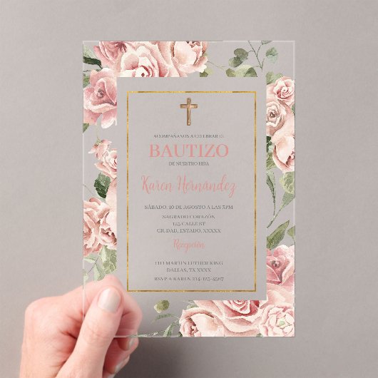 洗礼スペインのの女の子 アクリル招待状 (インサイチュ (ポータブル))