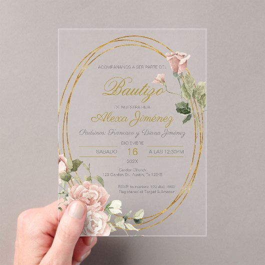 洗礼スペインのの女の子 アクリル招待状 (インサイチュ (ポータブル))