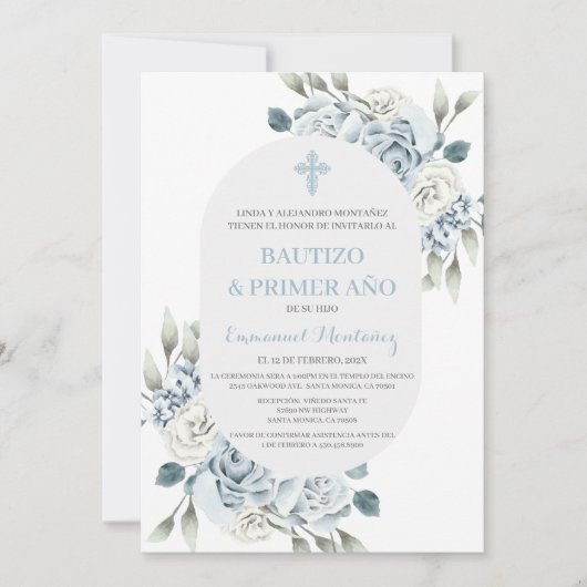 洗礼スペインの招待状男の赤ちゃん 招待状 (正面)