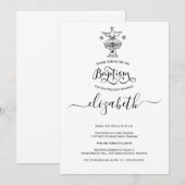 洗礼デザイン 黒と白のスタイリッシュな聖霊の鳩 クロス 招待状 (正面/裏面)