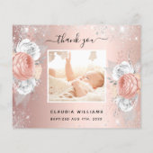 洗礼バラ金ゴールド女の子フローラ写真サンキューカード (裏面)
