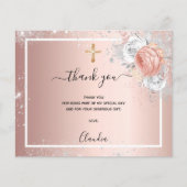 洗礼バラ金ゴールド女の子フローラ写真サンキューカード (正面)