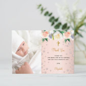 洗礼バラ金ゴールド花模様女の子の写真 サンキューカード (スタンド正面)