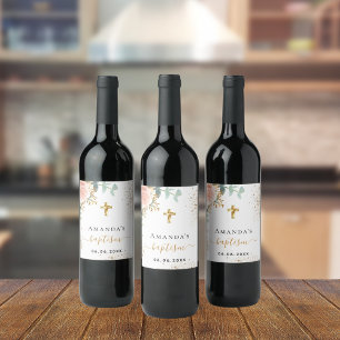 洗礼バラ金ゴールド赤面ピンクフローラ ワインラベル