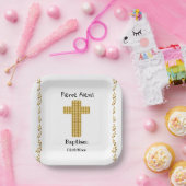 洗礼パーティー&金ゴールドクロス、グリッター、白 ペーパープレート (パーティー)